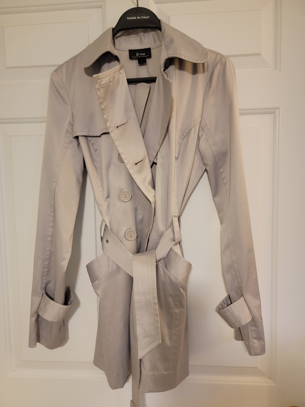 B- Wear Woman's Light Gray Trench Coat with Belt S